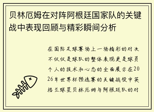 贝林厄姆在对阵阿根廷国家队的关键战中表现回顾与精彩瞬间分析
