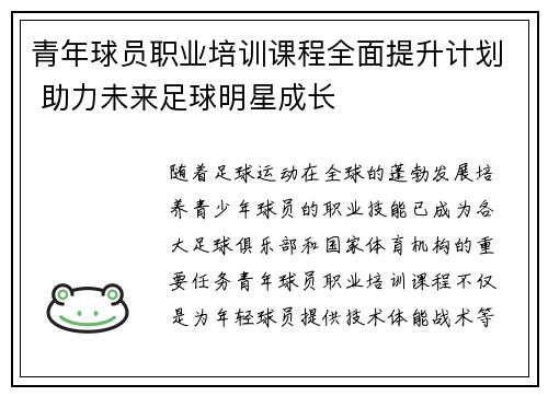 青年球员职业培训课程全面提升计划 助力未来足球明星成长