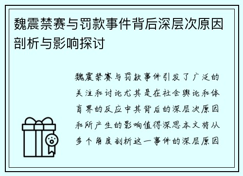 魏震禁赛与罚款事件背后深层次原因剖析与影响探讨