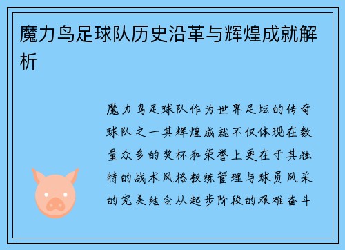 魔力鸟足球队历史沿革与辉煌成就解析